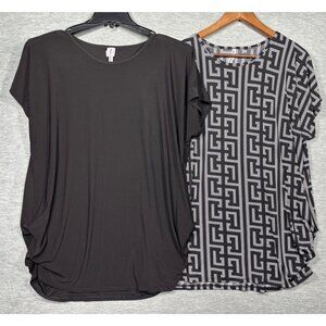 Peek-A-Boom Womens‎ 3X Tunic Short Sleeve Black Geometric Pattern Stretch Fabric